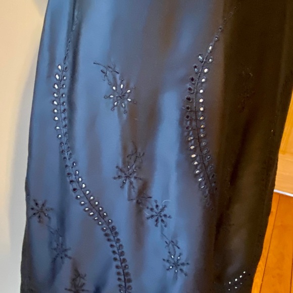 WHBM Dress Satin Halter Top Eyelet Lace Nude Lined Black Cocktail M 8 - Picture 7 of 15